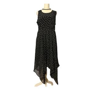Elle Womens Dress Blue Polka Dot Sleeveless  Layered Bottom